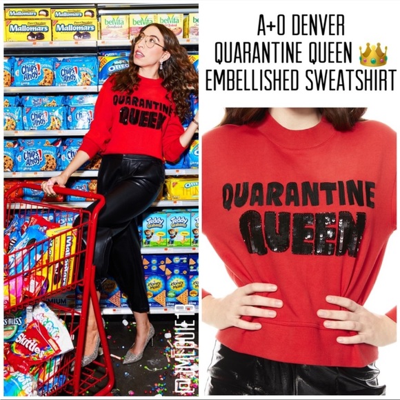 Alice + Olivia Tops - Alice + Olivia Denver Quarantine Queen Sequined Red Sweatshirt Small